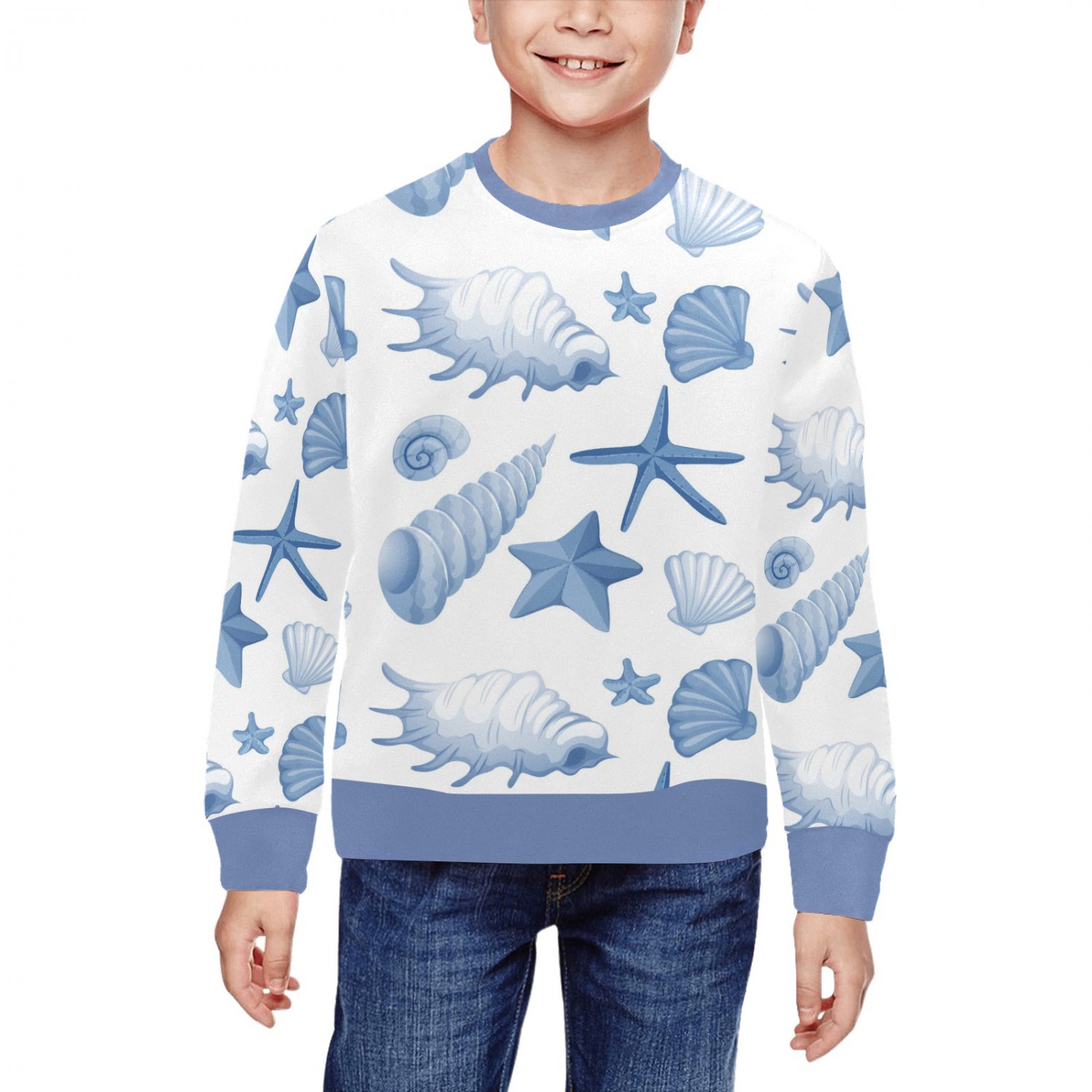 Kids' Sea Snail Shell Starfish Animal Rib Cuff Crewneck Sweatshirt