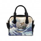 The Great Wave Tsunami Hokusai Anime Pirate Ship PU Leather Shoulder Handbag Bag
