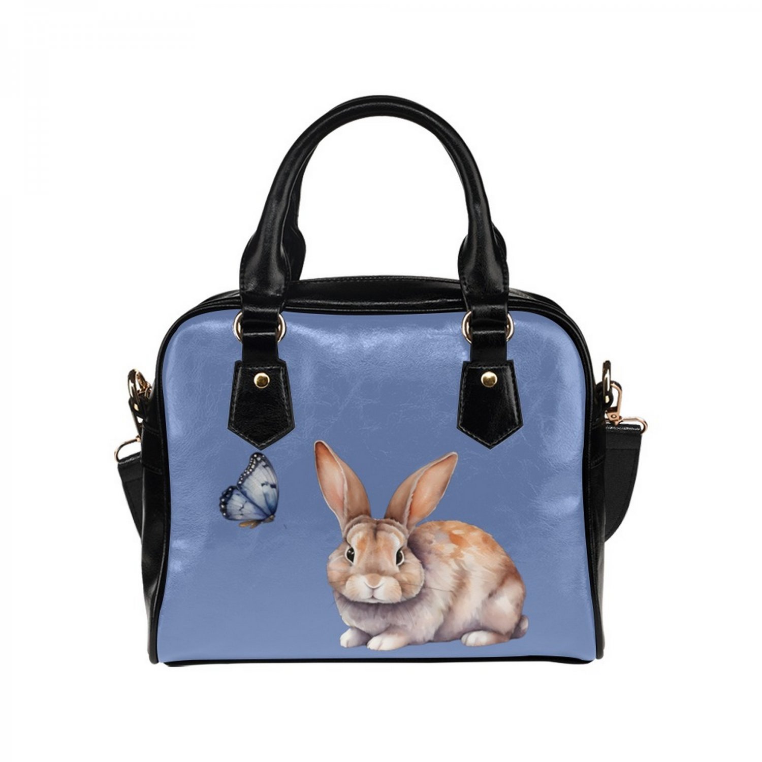 A Rabbit Bunny and Butterfly PU Leather Shoulder Handbag Bag