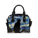Cat Silhouette Watching Van Gogh Starry Night PU Leather Shoulder Handbag Bag