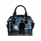 Sherlock Holmes Silhouette Watching Van Gogh Starry Night PU Leather Shoulder Handbag Bag