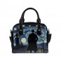 Sherlock Holmes Silhouette Watching Van Gogh Starry Night PU Leather Shoulder Handbag Bag