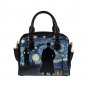 Sherlock Holmes Silhouette Watching Van Gogh Starry Night PU Leather Shoulder Handbag Bag