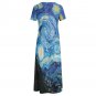 Woman Van Gogh Starry Night Short Sleeve Round-neck Long Dress (Size 2XS to 8XL)