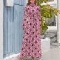 Woman Pink Asanoha Japanese Pattern Long Sleeve High Neck Long Dress (Size XS to XL)