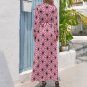 Woman Pink Asanoha Japanese Pattern Long Sleeve High Neck Long Dress (Size XS to XL)