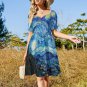 Woman Van Gogh Starry Night Sweetheart Neck Puff Sleeve Dress (Size 2XS to 6XL)