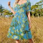 Woman Van Gogh Almond Blossom Sweetheart Neck Puff Sleeve Dress (Size 2XS to 6XL)