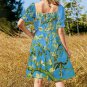 Woman Van Gogh Almond Blossom Sweetheart Neck Puff Sleeve Dress (Size 2XS to 6XL)