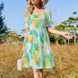 Woman Pineapple Tropical Fruit Sweetheart Neck Puff Sleeve Dress (Size 2XS to 6XL)