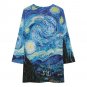 Woman Starry Night Art Long Sleeve Patchwork T-Shirt Dress (Size S to 5XL)