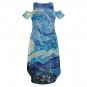 Woman's Starry Night Cold Shoulder V-Neck Split Midi Dress Invisible Pocket (Size S to 5XL)