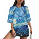 Woman's Starry Night Art Loose Fit Drop-Shoulder Mid-Sleeve T-Shirt (Size S to 5XL)