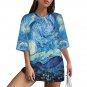 Woman's Starry Night Art Loose Fit Drop-Shoulder Mid-Sleeve T-Shirt (Size S to 5XL)