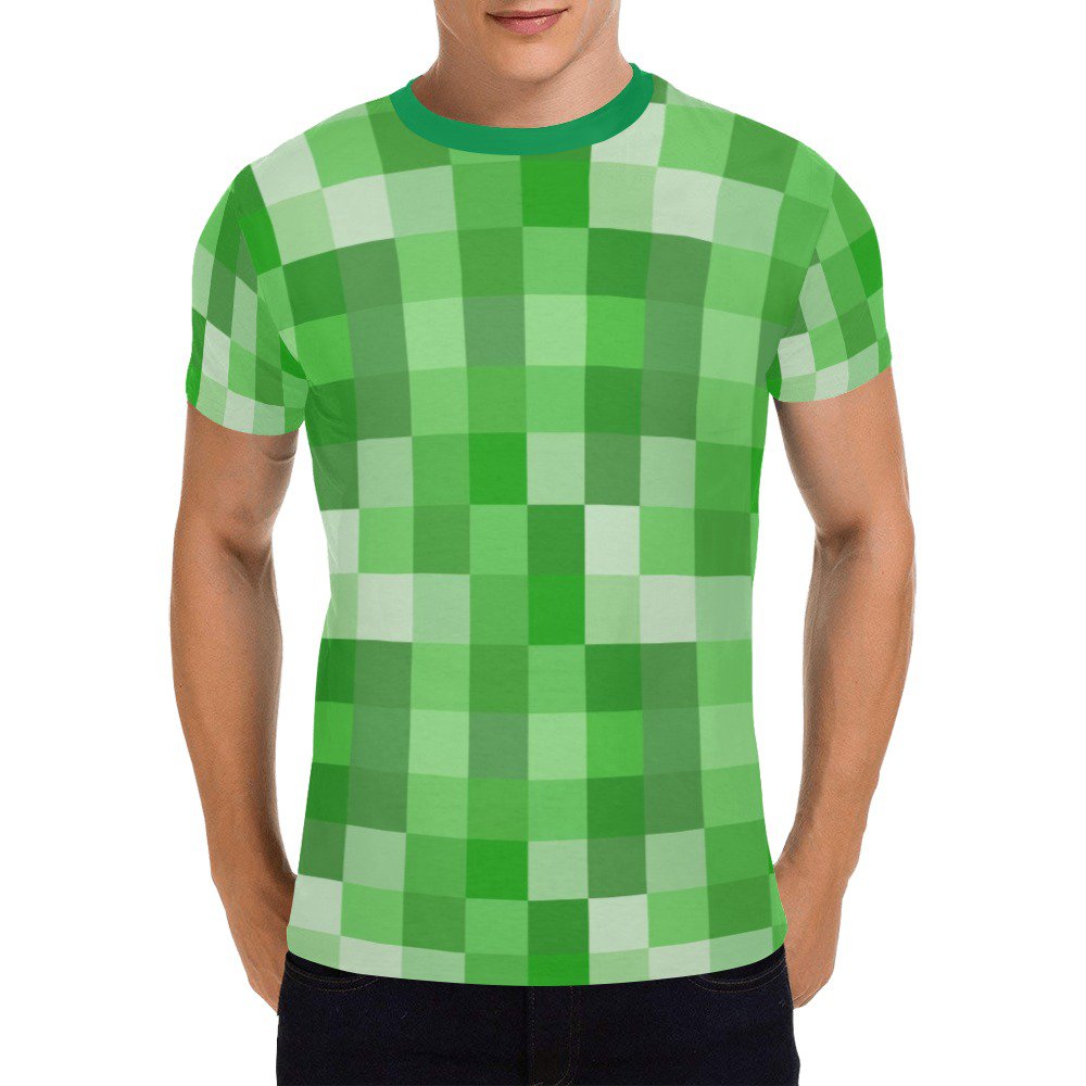 US SIZE Green Pixel Men's Full Print T-Shirt Tee