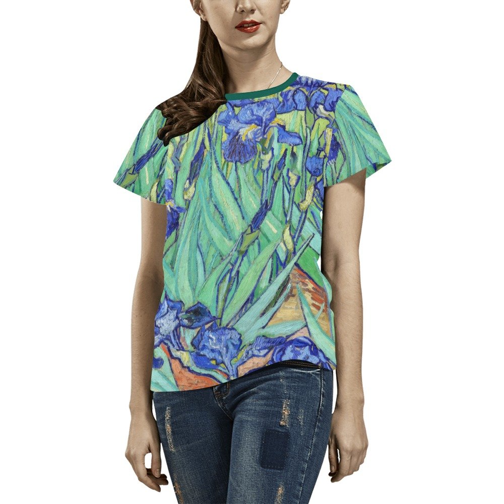 US SIZE Woman's Irises Van Gogh All Over Print T-shirt Tee