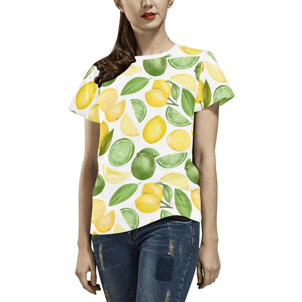 US SIZE Woman's Lemon Lime All Over Print T-shirt Tee