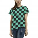 US SIZE Woman's Tanjiro Demon Anime Checkered Black Green All Over Print T-shirt Tee