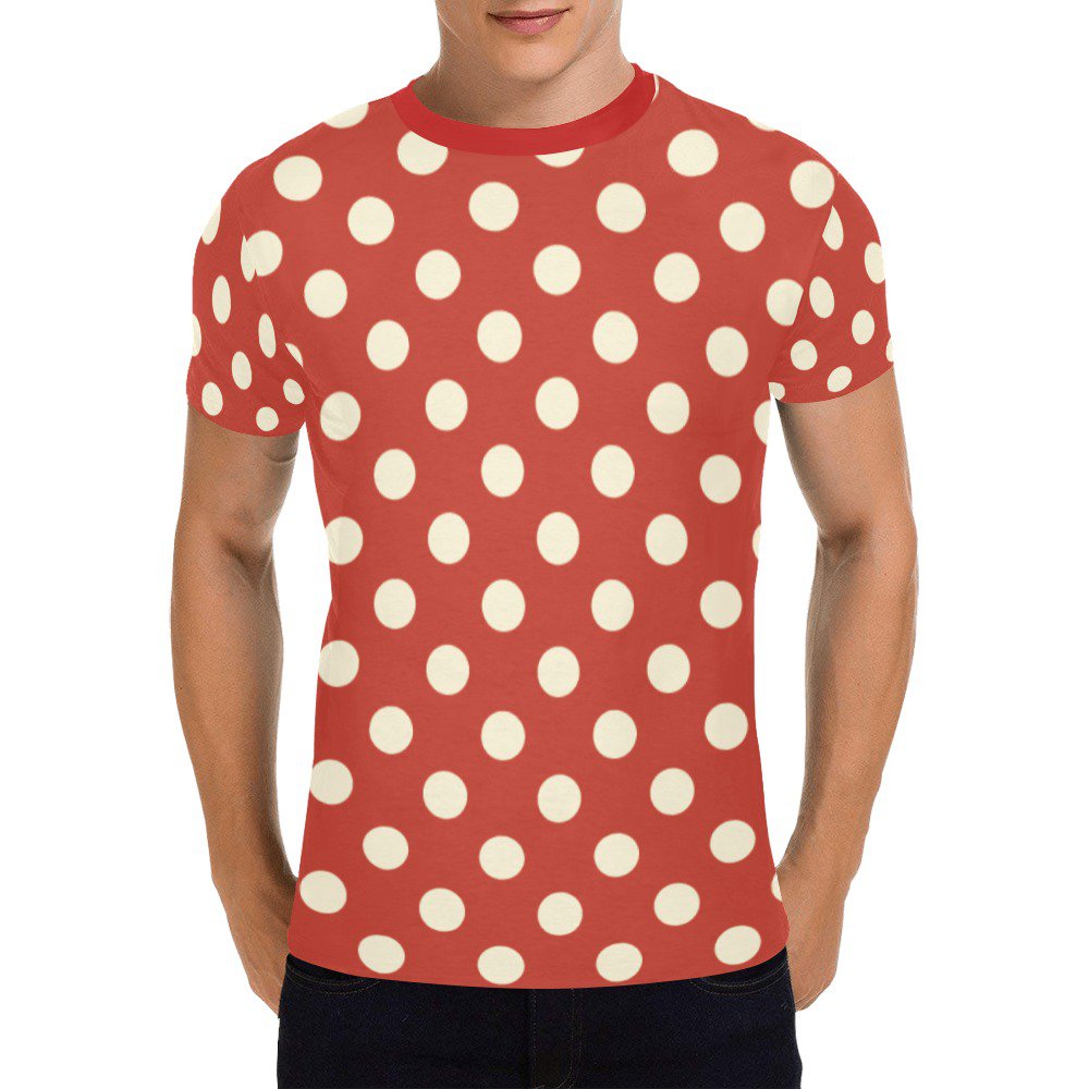 US SIZE Red Ivory Polkadot  Men's Full Print T-Shirt Tee