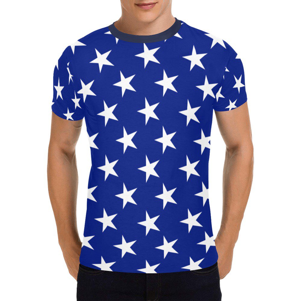US SIZE Blue White Stars Men's Full Print T-Shirt Tee