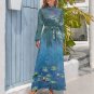 Woman Claude Monet Water Lilies Long Sleeve High Neck Long Dress (Size XS to XL)