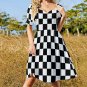 Woman Black White Checkered Checkerboard Sweetheart Neck Puff Sleeve Dress (Size 2XS to 6XL)