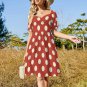 Woman Red White Polka Dot Sweetheart Neck Puff Sleeve Dress (Size 2XS to 6XL)