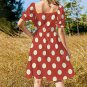 Woman Red White Polka Dot Sweetheart Neck Puff Sleeve Dress (Size 2XS to 6XL)