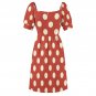 Woman Red White Polka Dot Sweetheart Neck Puff Sleeve Dress (Size 2XS to 6XL)