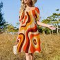 Woman 70s Vintage Groovy Vibes Retro Psychedelic Sweetheart Neck Puff Sleeve Dress (Size 2XS to 6XL)