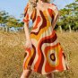Woman 70s Vintage Groovy Vibes Retro Psychedelic Sweetheart Neck Puff Sleeve Dress (Size 2XS to 6XL)