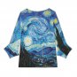 Women's Starry Night Van Gogh V-Neck Petal Sleeve Blouse (Size S-5XL)