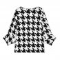 Women's Houndstooth Black White V-Neck Petal Sleeve Blouse (Size S-5XL)