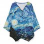Women's Starry Night Van Gogh V-Neck Zip Top Irregular Hem (Size S-5XL)