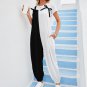 Woman Two Tone Black and White Baggy Suspender Jumpsuit (Size S-3XL)