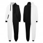 Two Tone Black and White Flannel Hooded Onesie Pajamas For Adults