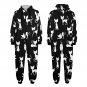 Cat Silhouette Black Flannel Hooded Onesie Pajamas For Adults
