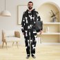Cat Silhouette Black Flannel Hooded Onesie Pajamas For Adults