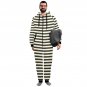 Stripe Black and Broken White Flannel Hooded Onesie Pajamas For Adults