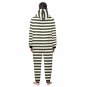 Stripe Black and Broken White Flannel Hooded Onesie Pajamas For Adults