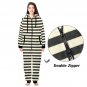 Stripe Black and Broken White Flannel Hooded Onesie Pajamas For Adults