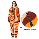 70s Orange Groovy Retro Vibes Flannel Hooded Onesie Pajamas For Adults