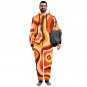 70s Orange Groovy Retro Vibes Flannel Hooded Onesie Pajamas For Adults