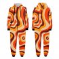70s Orange Groovy Retro Vibes Flannel Hooded Onesie Pajamas For Adults