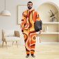 70s Orange Groovy Retro Vibes Flannel Hooded Onesie Pajamas For Adults