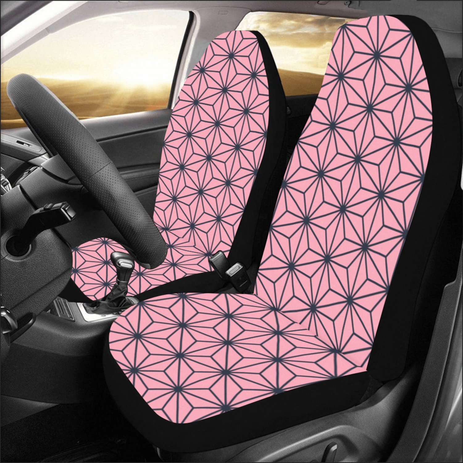Pink Asanoha Anime Japanese Pattern Car Seat Covers (Set of 2)