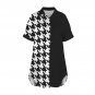 Houndstooth Black Tone Button Front Shirt Dress (Size XS - 5XL)