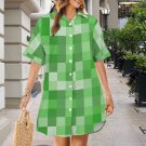 Green Pixel Game Button Front Shirt Dress (Size XS - 5XL)
