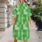 Green Pixel Game Button Front Shirt Dress (Size XS - 5XL)