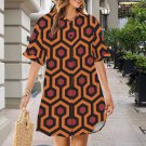 Brown Geometry Horror Hotel Pattern Button Front Shirt Dress (Size XS - 5XL)